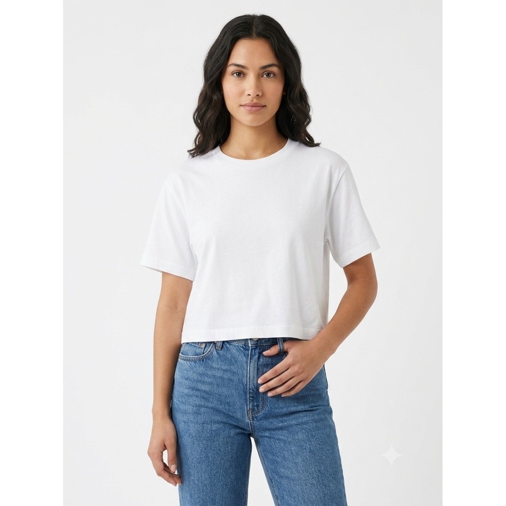 Madewell x Benjamin Talley Smith The Sullivan Boxy Crop Tee Size M White NZ923